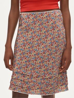 J Crew x Liberty Of London Floral Red and Blue Mini Skirt